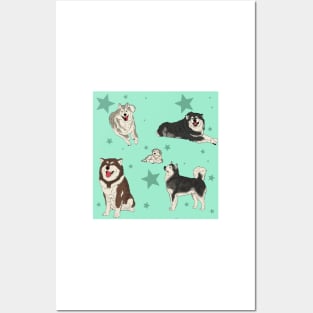 Alaskan Malamute Pattern Seafoam Posters and Art